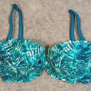 PINK Victoria’s Secret/Push Up Bra/Womens 34DD/Teal Green Blue Tropical Lace Y2K